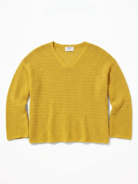 Old Navy Sweaters - Old Navy Mustard Yellow Chunky Knit V-Neck Sweater Size M Cotton Blend